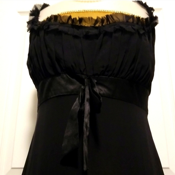 TED BAKER London Black Silk Dress Ruffle Trim and Bow Tie Accent Empire Waist - Picture 5 of 16